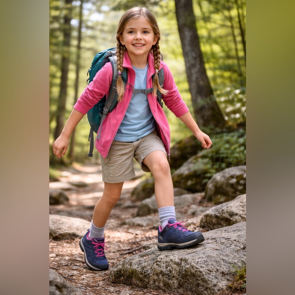 Columbia Kids Redmond Waterproof‎ Hiking Sneakers Blue Pink Size 2 Girls